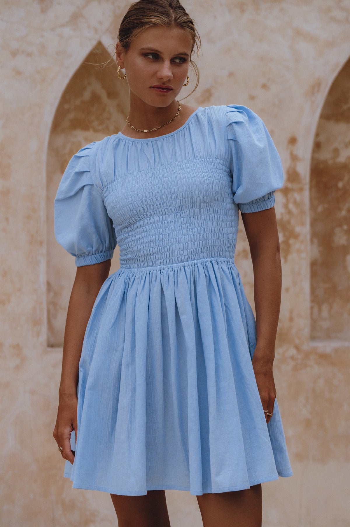Elodie Smocked Linen Mini Dress