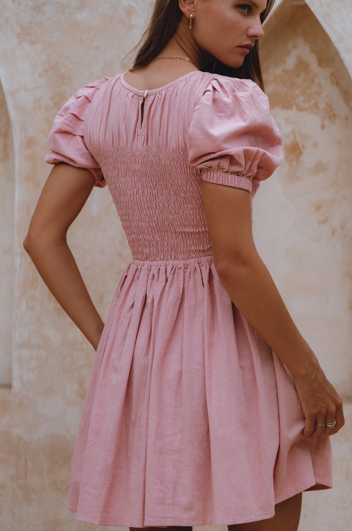 Elodie Smocked Linen Mini Dress